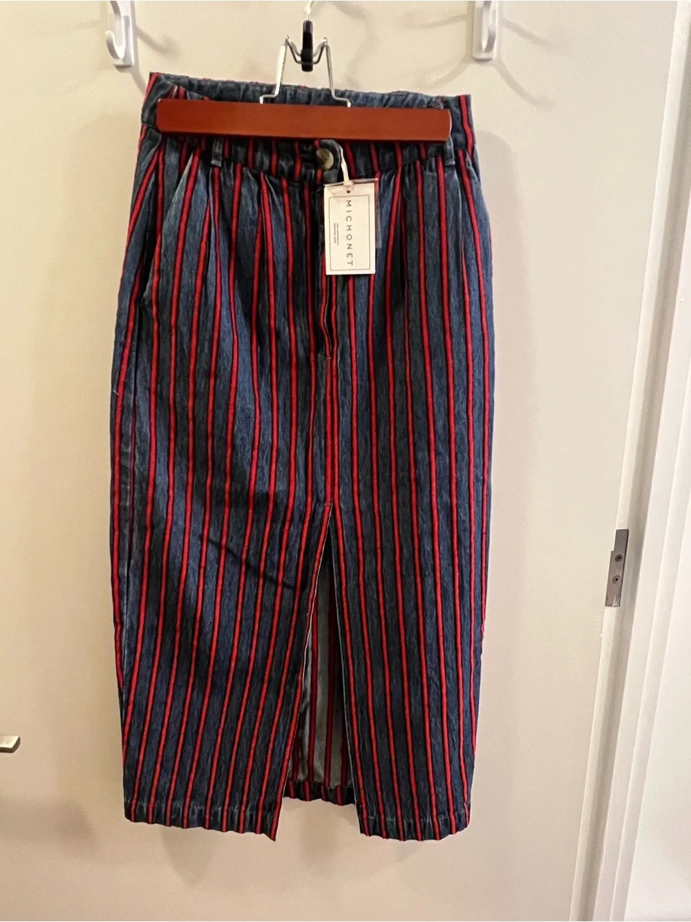 Women’s Navy and Red Striped Midi Skirt